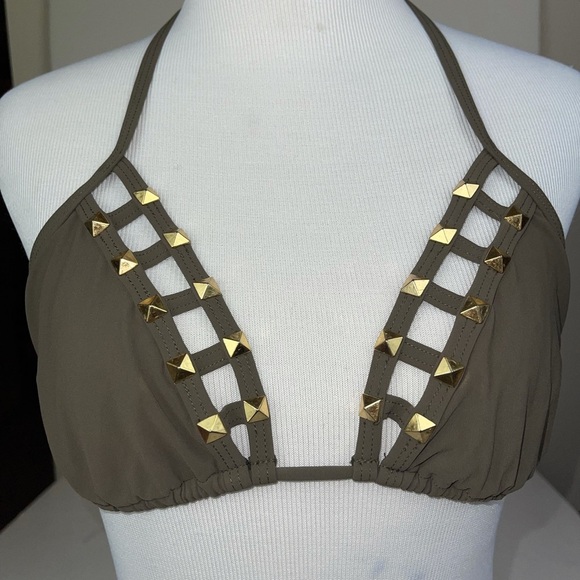 Red Carter Studded Triangle Bikini Top Green S - Picture 3 of 10